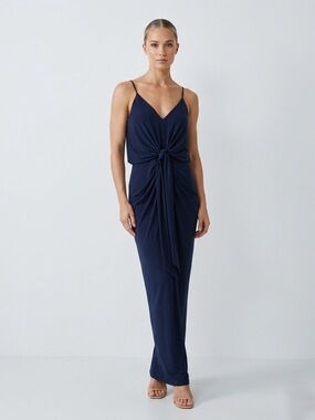 093 MISA Los Angeles Women’s Domino V-Neck Knot Front Maxi Dress - Blue, Medium